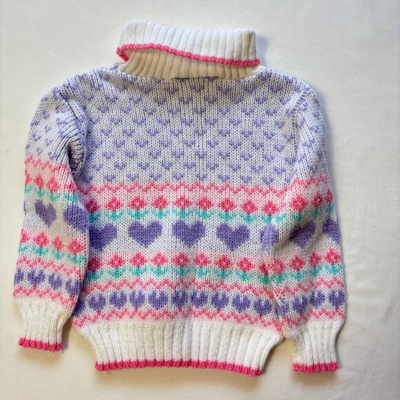 Vintage Heart Flower Knit Turtleneck Sweater 2t - Picture 6 of 6